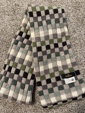 Glen Prince Vintage Checked Wool Scarf in Green, Gray, Black, Cream